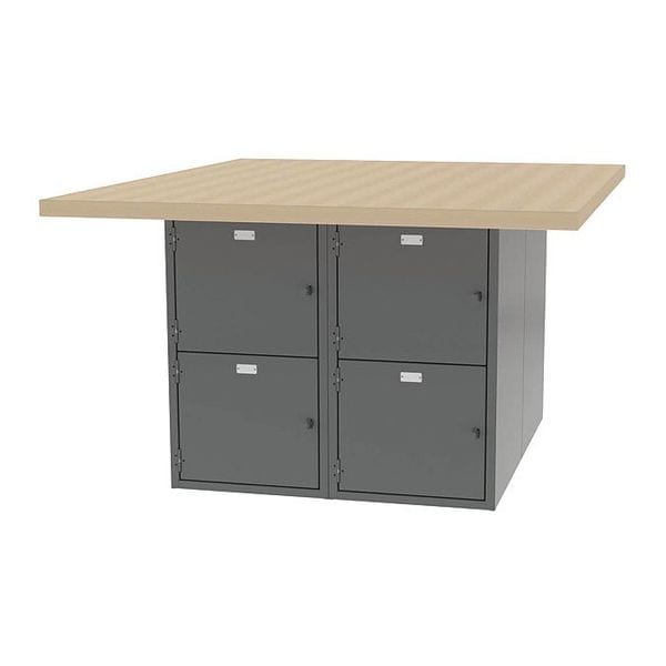Student Bench, 8 Drawer Lockers, 2" Steel, 54" W, Steel