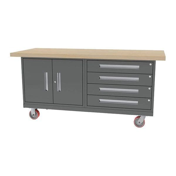 Four Drawer/Double Door Mobile Bench, 72" W, 34" Height