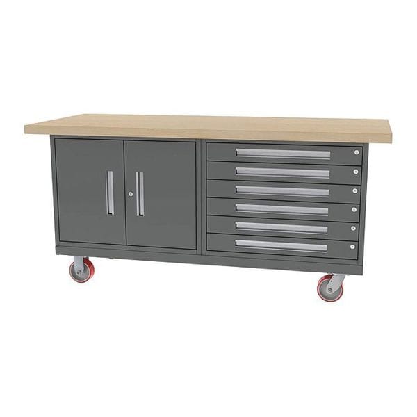 Six Drawer/Double Door Mobile Bench, 72" W, 34" Height