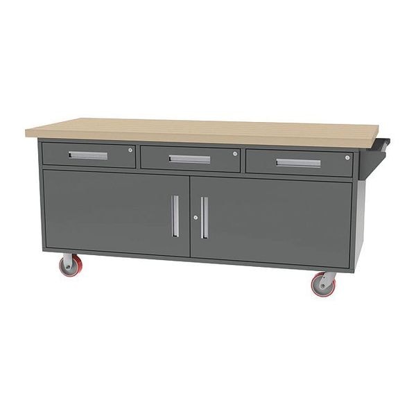 Three Drawer/Double Door Mobile Bench, 75" W, 34" Height