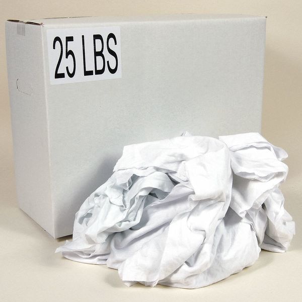 Recycled Cotton Sheeting Cloth Rags, Sizes Vary, White, 25 lbs
