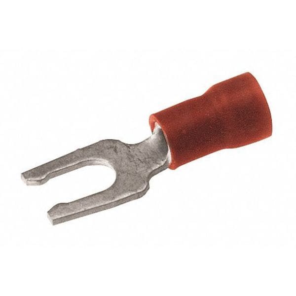 Fork Terminal, #4 to #6 Stud Size, 16 AWG, 600 V, Vinyl Insulated, Red
