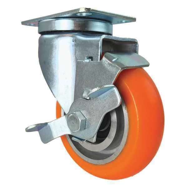 Swivel Plate Caster, w/Brake, SideStrap, 4"