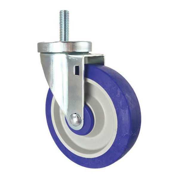 Swivel Stem Caster, Blue Rubber, 5", Stem Dia.: 1/2"