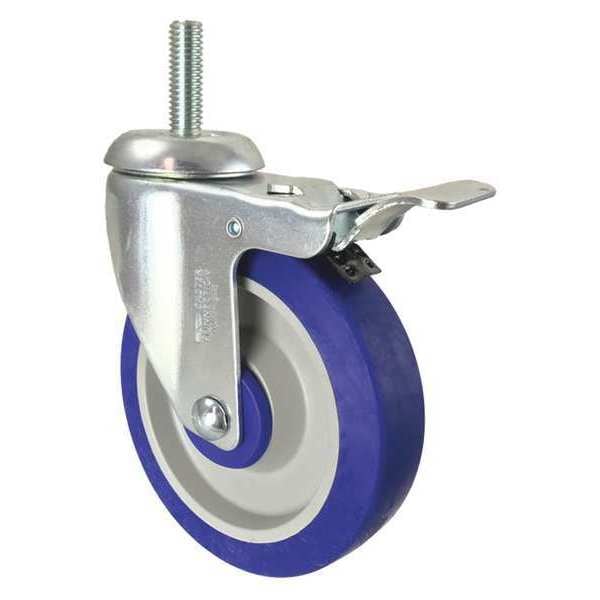 Swivel Stem Caster, Total Lock, Rubber, 5", Overall Height: 6"
