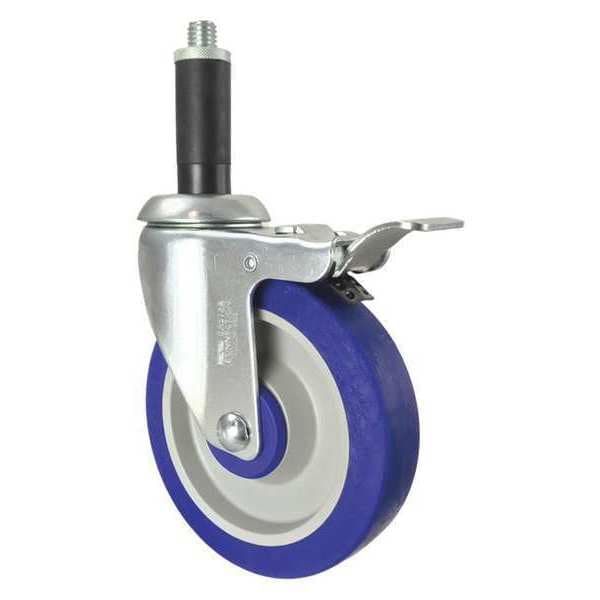 Swivel Stem Caster, Total Lock, Rubber, 5"
