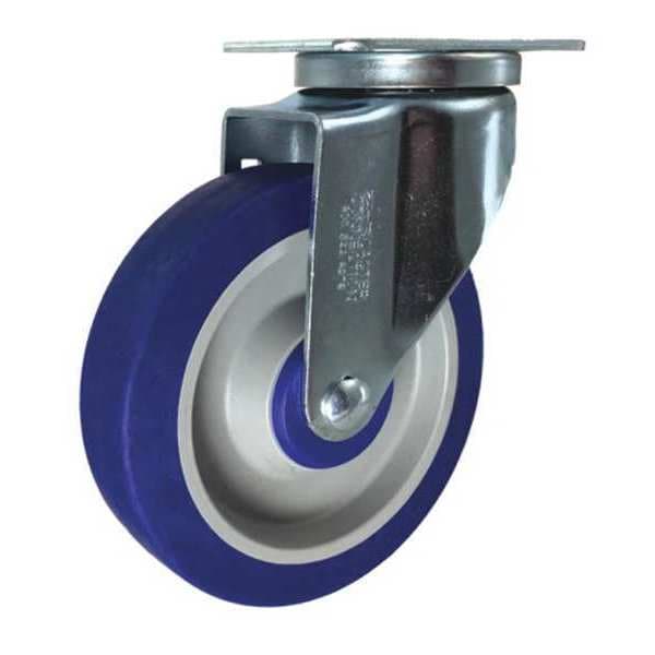 Swivel Plate Caster, Blue Rubber, 5"