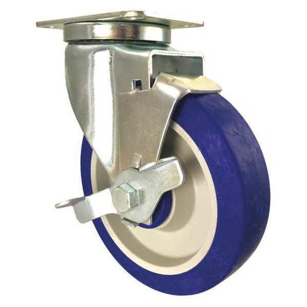 Swivel Plate Caster, Side Strap, Rubber, 5"