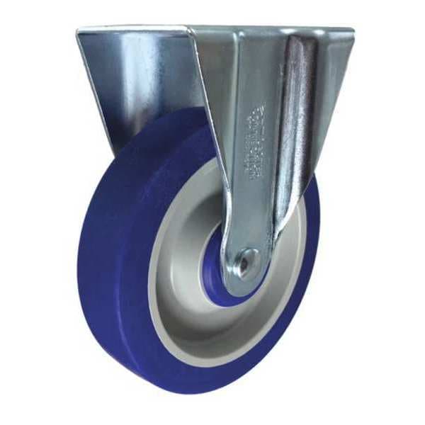 Rigid Plate Caster, Blue Rubber, 5"