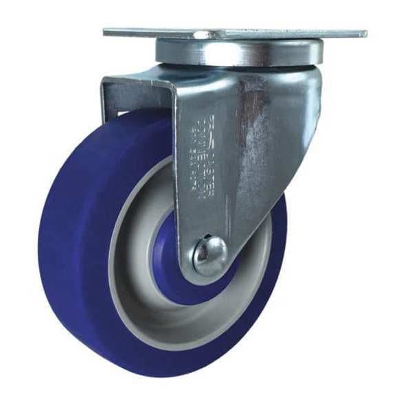 Swivel Plate Caster, Blue Rubber, 4"