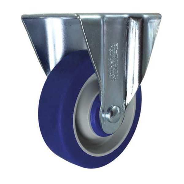 Rigid Plate Caster, Blue Rubber, 4"