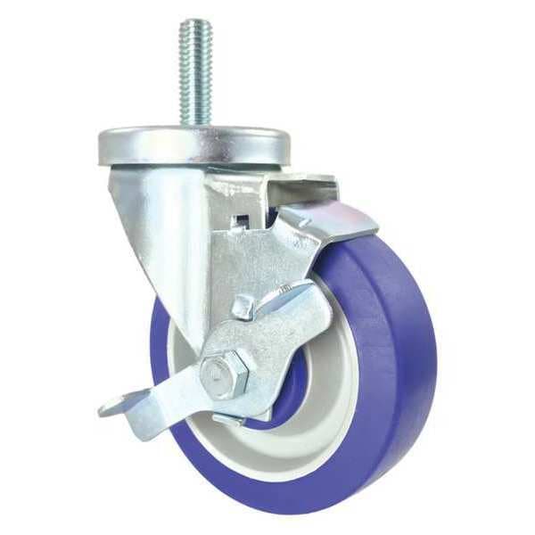 Swivel Stem Caster, Side Strap, Rubber, 4", Number of Wheels: 1