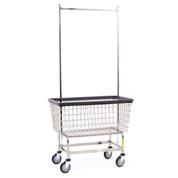 Wire Utility Cart with Double Pole Rack, 4.5 Bushel, Blue Basket, Gray Base/Rack