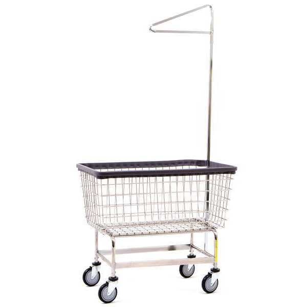 Wire Utility Cart with Single Pole Rack, 4.5 Bushel, Blue Basket, Gray Base/Rack