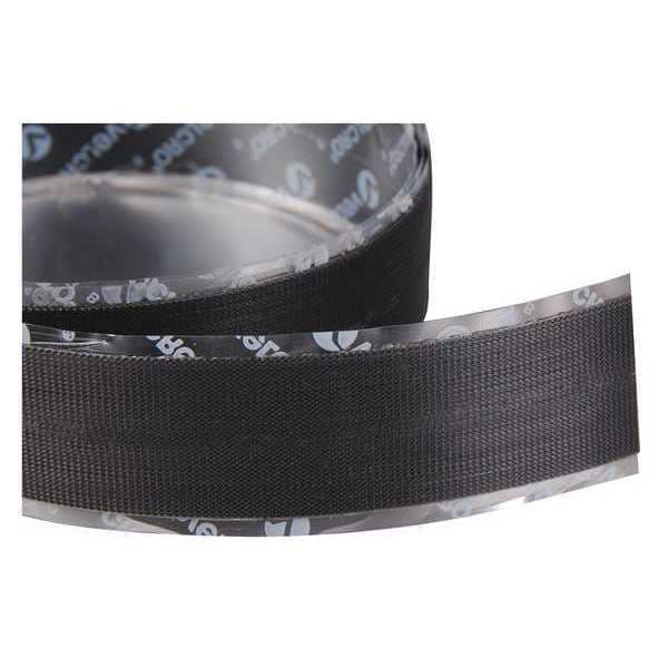 Reclosable Fastener, Rubber Adhesive, 75 ft, 2 in W, Black