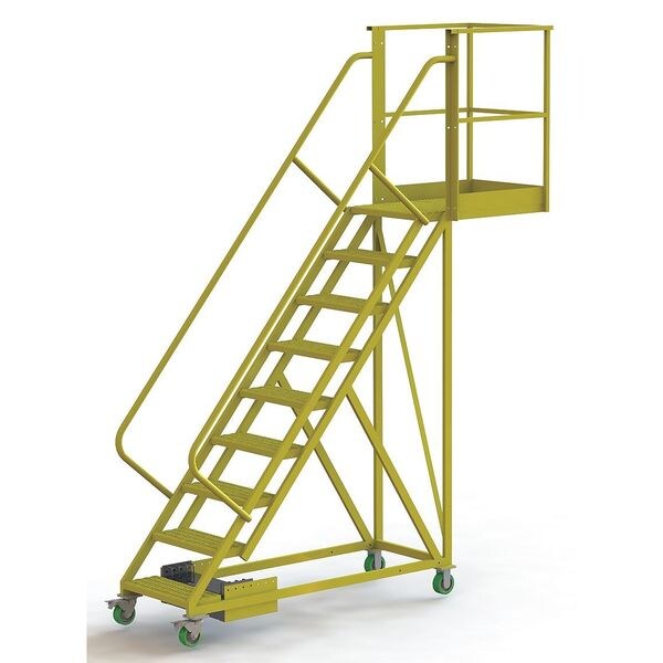 132 in H Steel Cantilever Rolling Ladder, 9 Steps, 300 lb Load Capacity