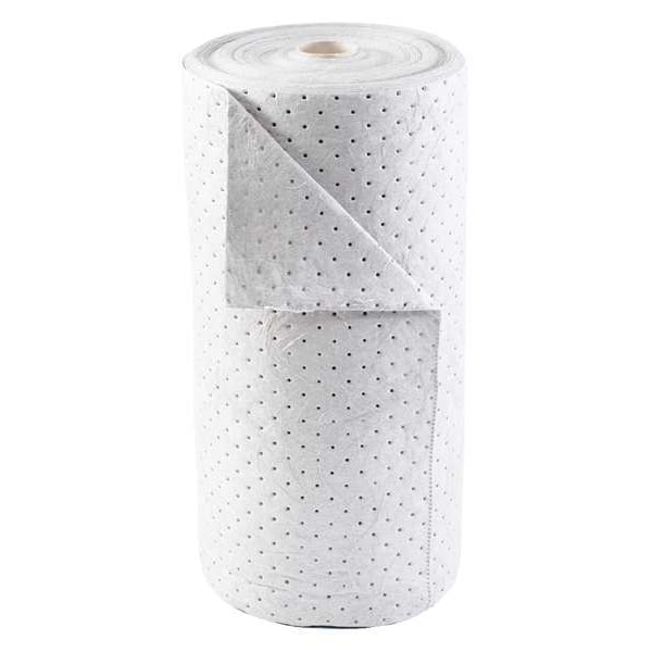 Sorbent Roll, 38 gal, 30 in x 150 ft, Oil, White, Polypropylene