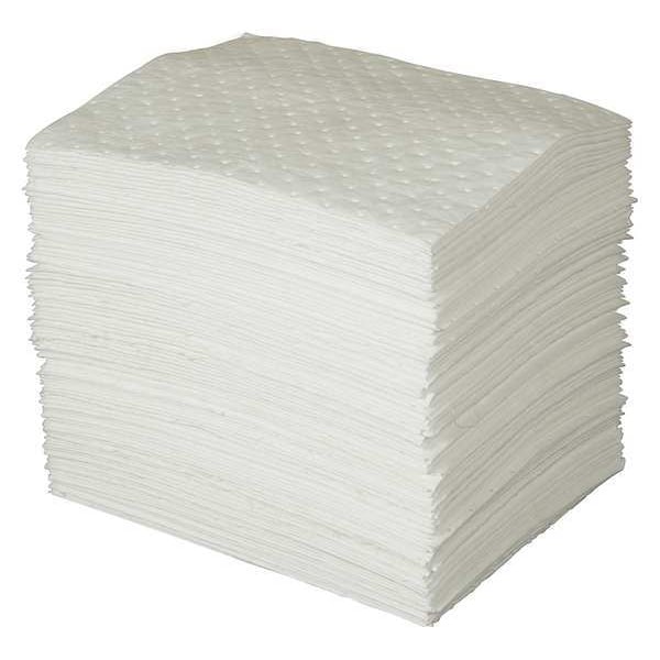 Sorbent Pad, 20 gal, 15 in x 19 in, Oil, White, 100 PK
