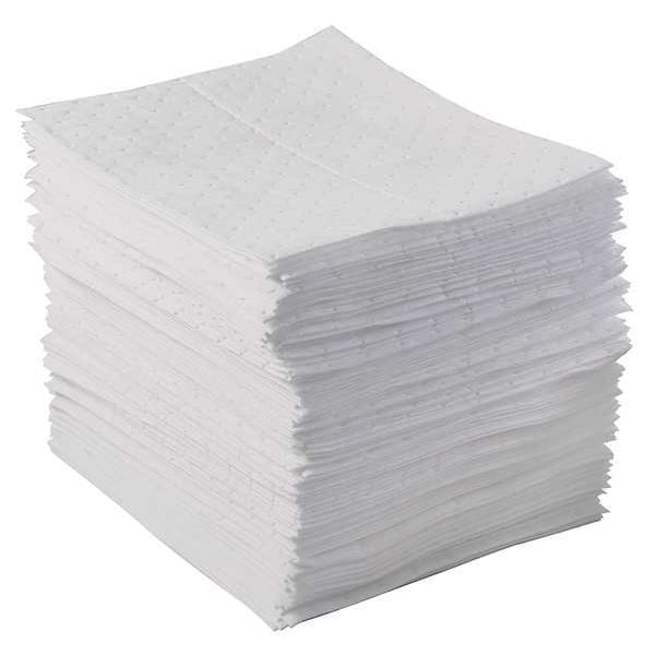 Sorbent Pad, 20 gal, 15 in x 17 in, Oil, White, 100 PK