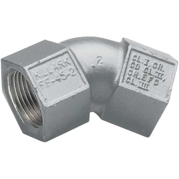 Conduit Fitting 45 Deg Elbow, 2 in, Aluminum, Zinc Plated, Gray