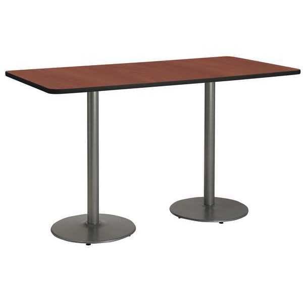 Rectangle KFI 30"x 72" Conference Table with Mahogany Top, Round Silver Base, Bistro Height, 72 W