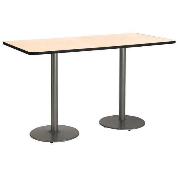 Rectangle KFI 30" x 72" Conference Table with Natural Top, Round Silver Base, Bistro Height, 72 W