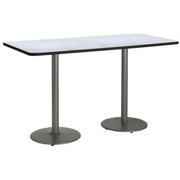 Rectangle KFI 30" x 72" Conference Table with Grey Nebula Top, Round Silver Base. Bistro Height