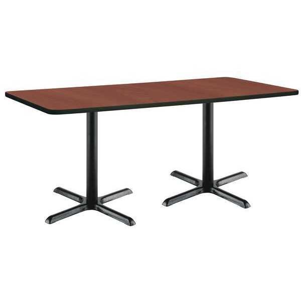Rectangle KFI 36" x 72" Pedestal Table with Mahogany Top, Black X-Base, 72 W, 36 L, 29 H, Mahogany