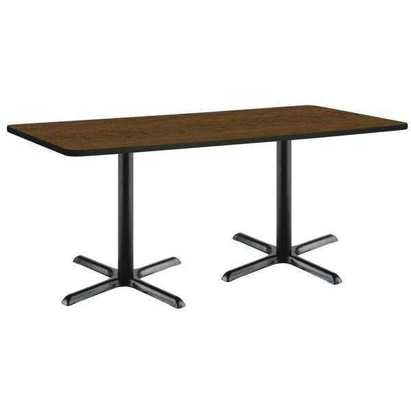 Rectangle KFI 36" x 72" Pedestal Table with Walnut Top, Black X-Base, 72 W, 36 L, 29 H, Walnut