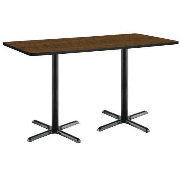Rectangle KFI 36" x 72" Pedestal Table with Walnut Top, Black X-Base, Bistro Height, 72 W, 36 L