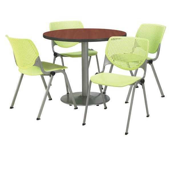 Round Breakroom Table And Chair Set, 31"(Chair) H, Laminate Top, Mahogany