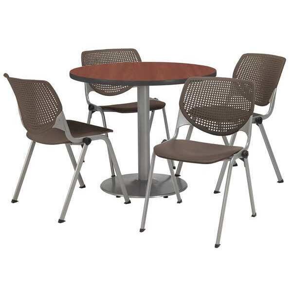 Round Breakroom Table And Chair Set, 31"(Chair) H, Laminate Top, Mahogany