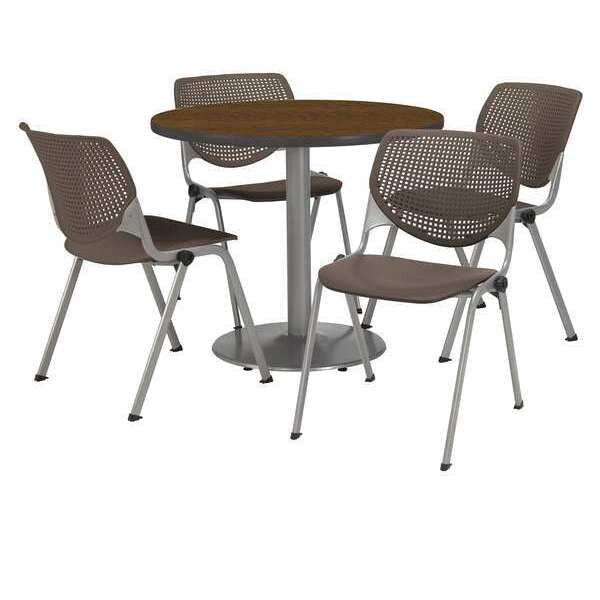 Round Breakroom Table And Chair Set, 31"(Chair) H, Laminate Top, Walnut