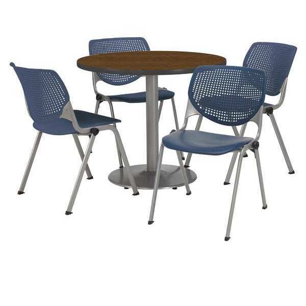 Round Breakroom Table And Chair Set, 31"(Chair) H, Laminate Top, Walnut