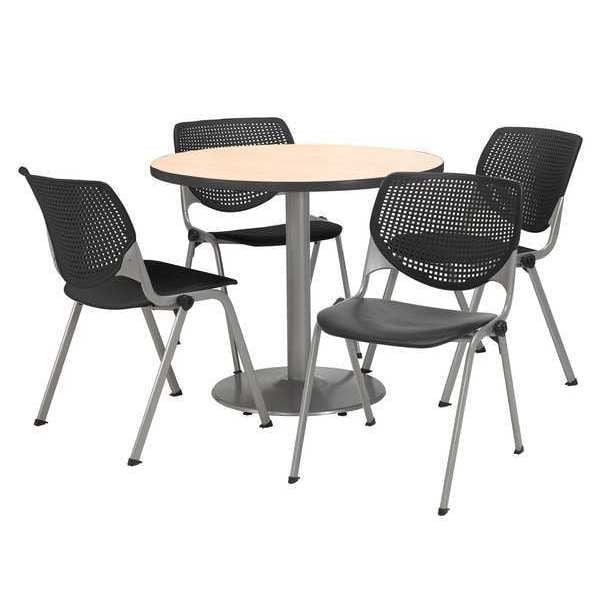 Round Breakroom Table And Chair Set, 31"(Chair) H, Laminate Top, Natural
