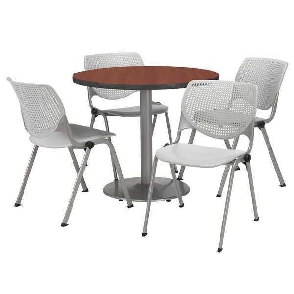 Round Breakroom Table And Chair Set, 31"(Chair) H, Laminate Top, Mahogany