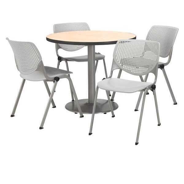 Round Breakroom Table And Chair Set, 31"(Chair) H, Laminate Top, Natural
