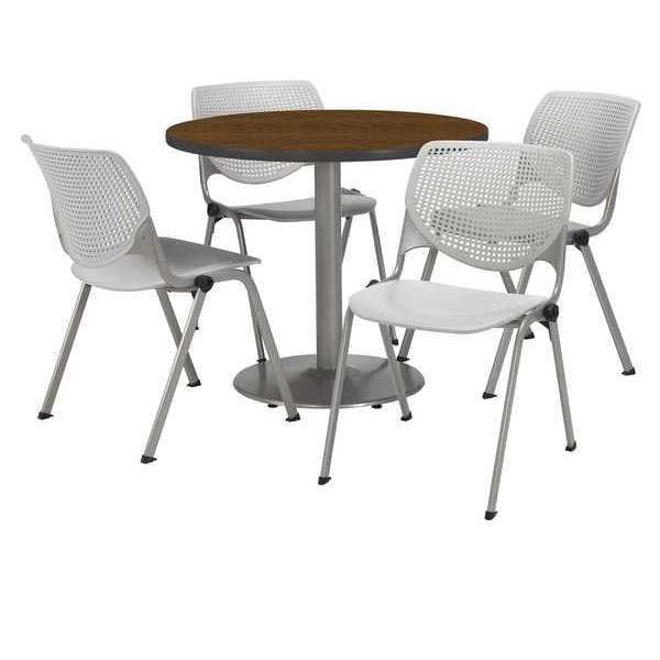 Round Breakroom Table And Chair Set, 31"(Chair) H, Laminate Top, Walnut