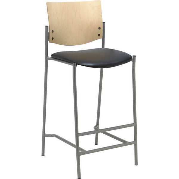 Barstool, w/Silver Frame, Wood Back, Seat Material: Vinyl