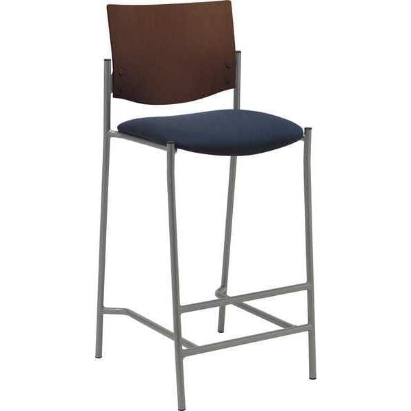 Barstool, w/Silver Frame, Wood Back, Color: Silver, Espresso, Navy