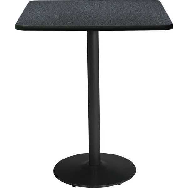 Square KFI 30" Square Breakroom Table with Graphite Nebula Top, Round Black Base, Bistro Height