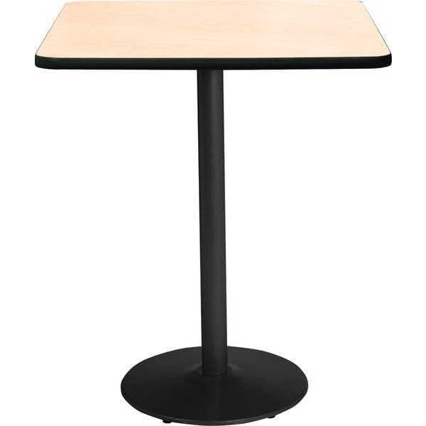 Square KFI 42" Square Breakroom Table with Natural Top, Round Black Base, Bistro Height, 42 W, 42 L