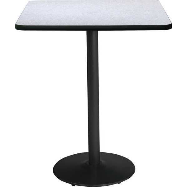 Square KFI 42" Square Breakroom Table with Grey Nebula Top, Round Black Base. Bistro Height, 42 W
