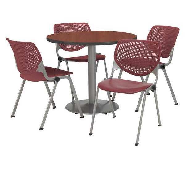 Round Breakroom Table And Chair Set, 31"(Chair) H, Laminate Top, Mahogany