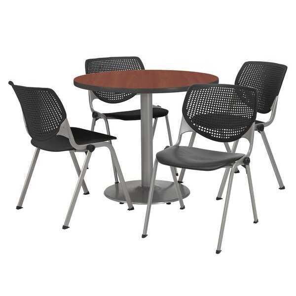 Round Breakroom Table And Chair Set, 31"(Chair) H, Laminate Top, Mahogany