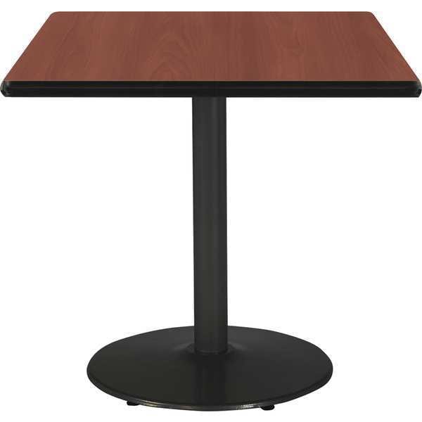 Square KFI 42" Square Breakroom Table with Mahogany Top, Round Black Base, 42 W, 42 L, 29 H