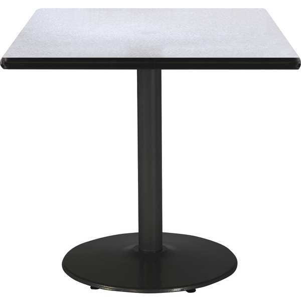 Square KFI 30" Square Breakroom Table with Grey Nebula Top, Round Black Base, 30 W, 30 L, 29 H