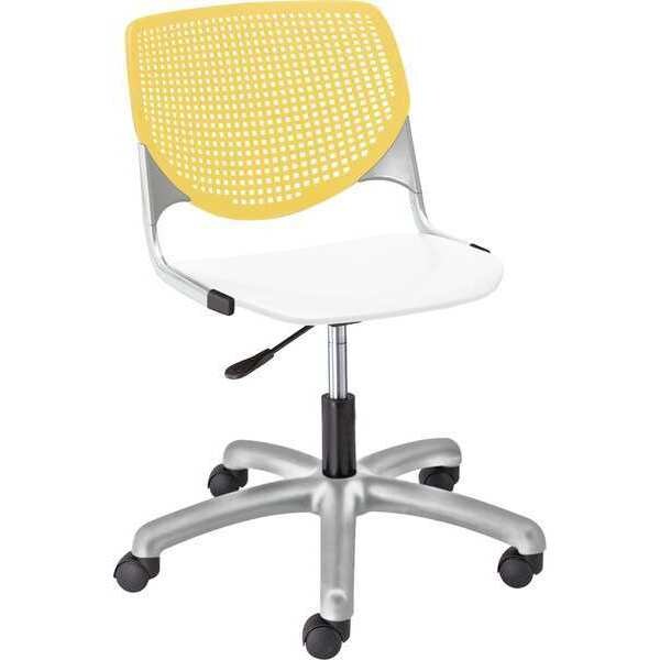 Task Chair, 15-1/2" to 20", White, Yellow