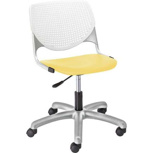 Task Chair, 15-1/2" to 20", White, Yellow