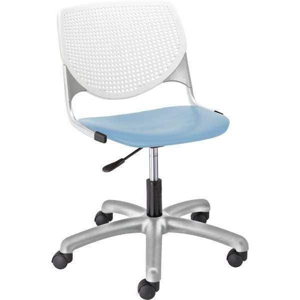 Task Chair, 15-1/2" to 20", White, Sky Blue